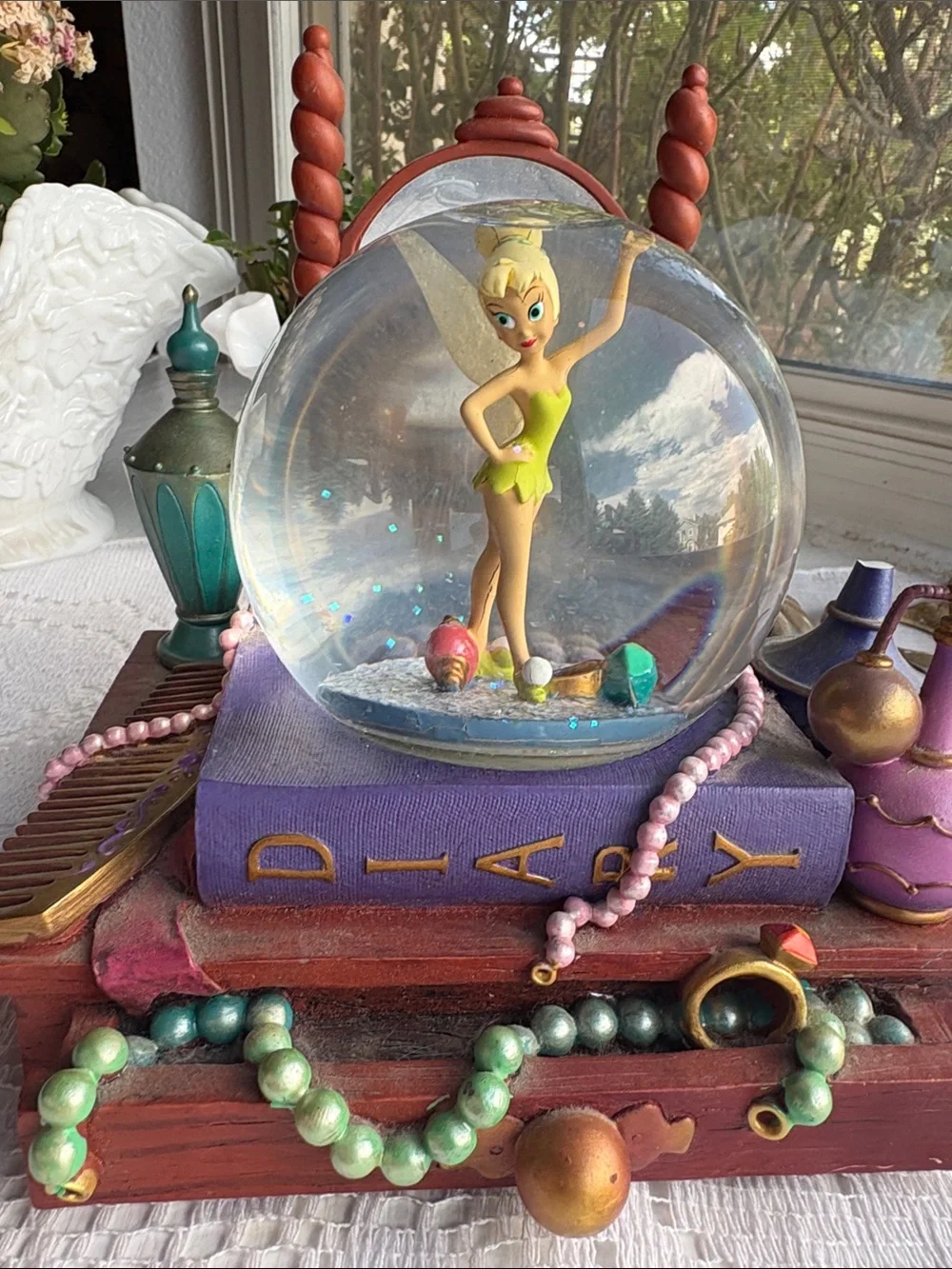 Disney Tinker Bell Snow Globe Jewelry Box - Green, Purple, Pink